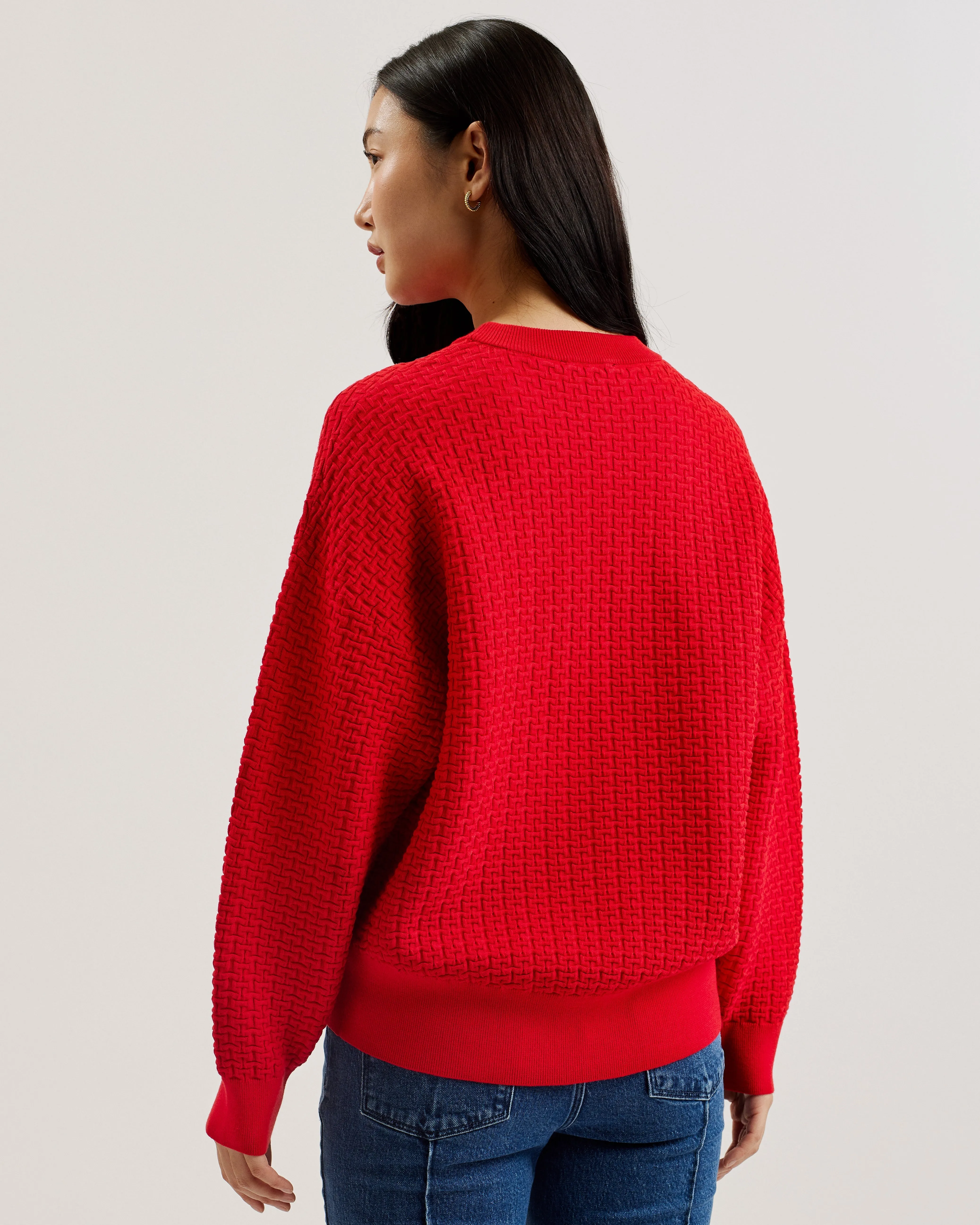 Tedtyy Jacquard Knitted Crew Neck Sweater Red