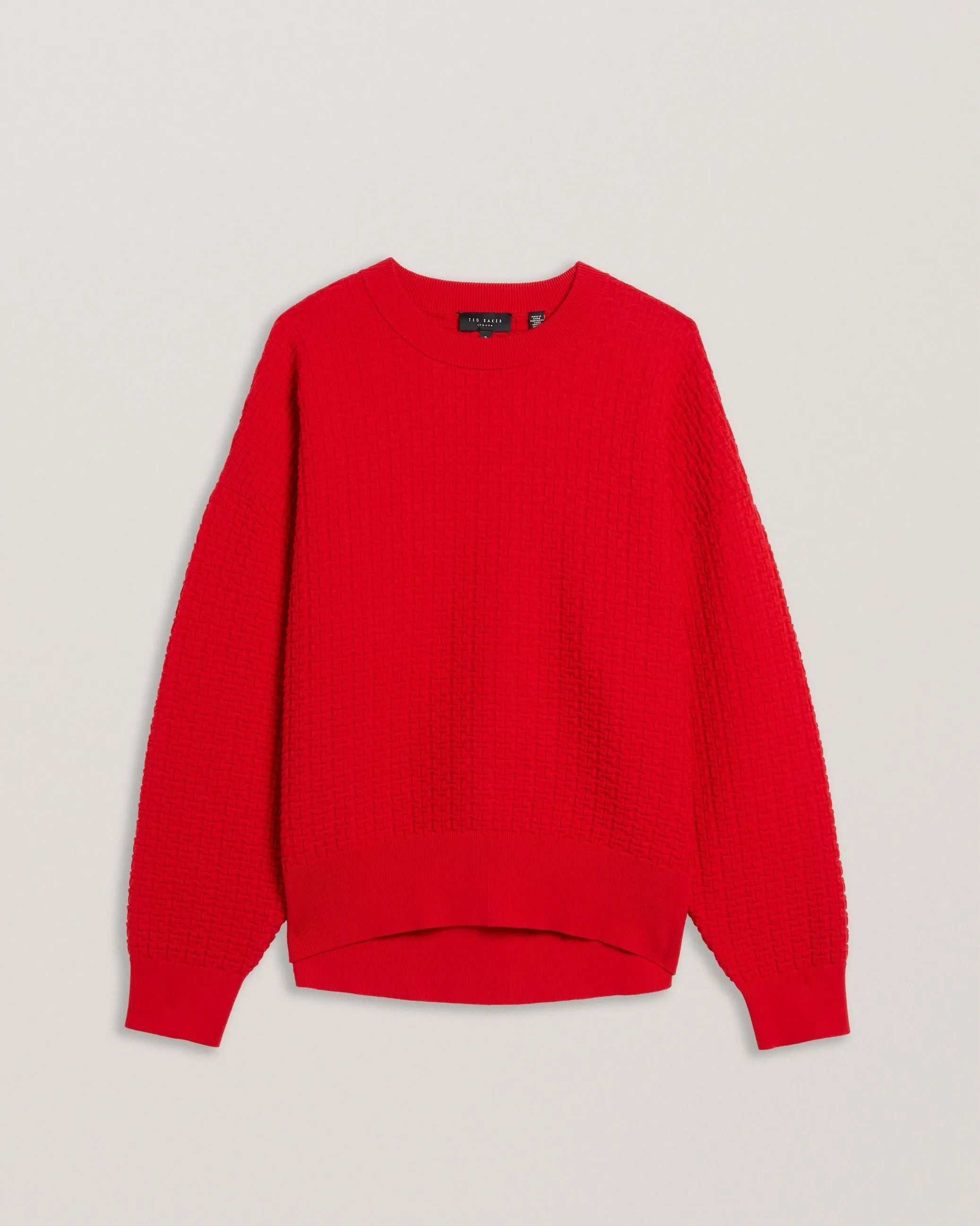 Tedtyy Jacquard Knitted Crew Neck Sweater Red