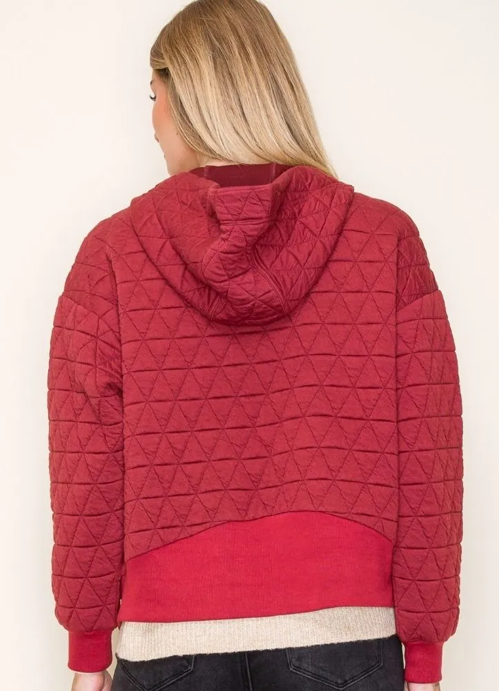 Textured Knit Zip Up Jacket in Burgundy by Staccato