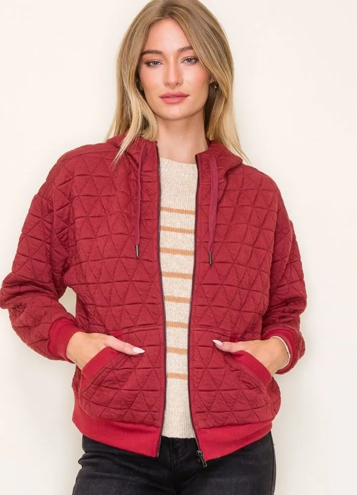 Textured Knit Zip Up Jacket in Burgundy by Staccato