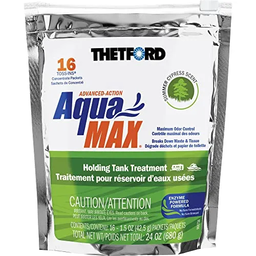 Thetford 96670 AquaMAX Summer Cypress Scent RV Holding Tank Treatment, Formaldehyde Free, Waste Digester, Septic Tank Safe, 16 Ct