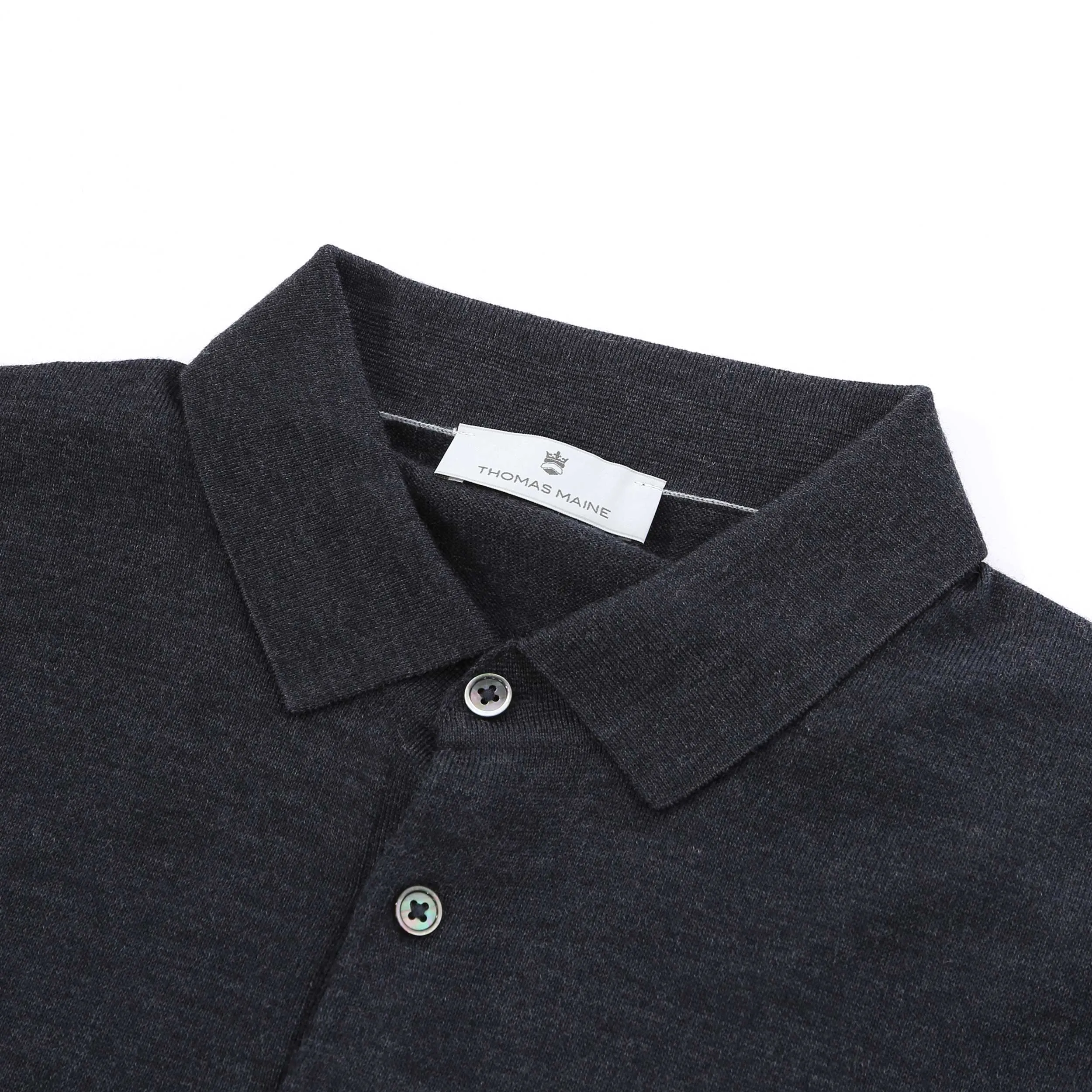 Thomas Maine 3 Button Knit Polo Shirt in Charcoal