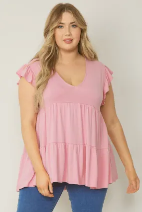 Tiered Ruffle Babydoll Top, Baby Pink