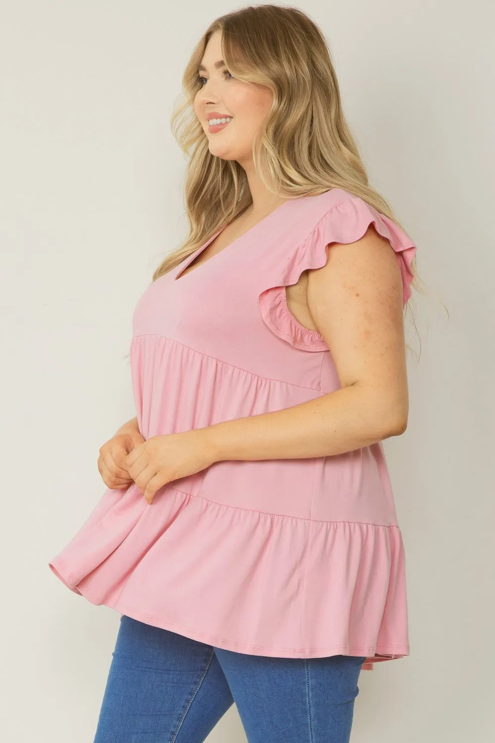 Tiered Ruffle Babydoll Top, Baby Pink