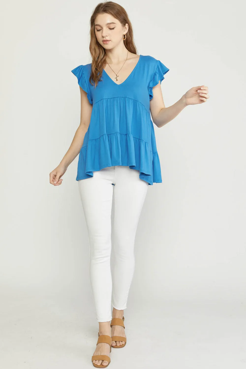 Tiered Ruffle Babydoll Top, French Blue