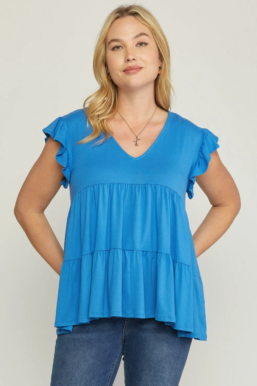 Tiered Ruffle Babydoll Top, French Blue