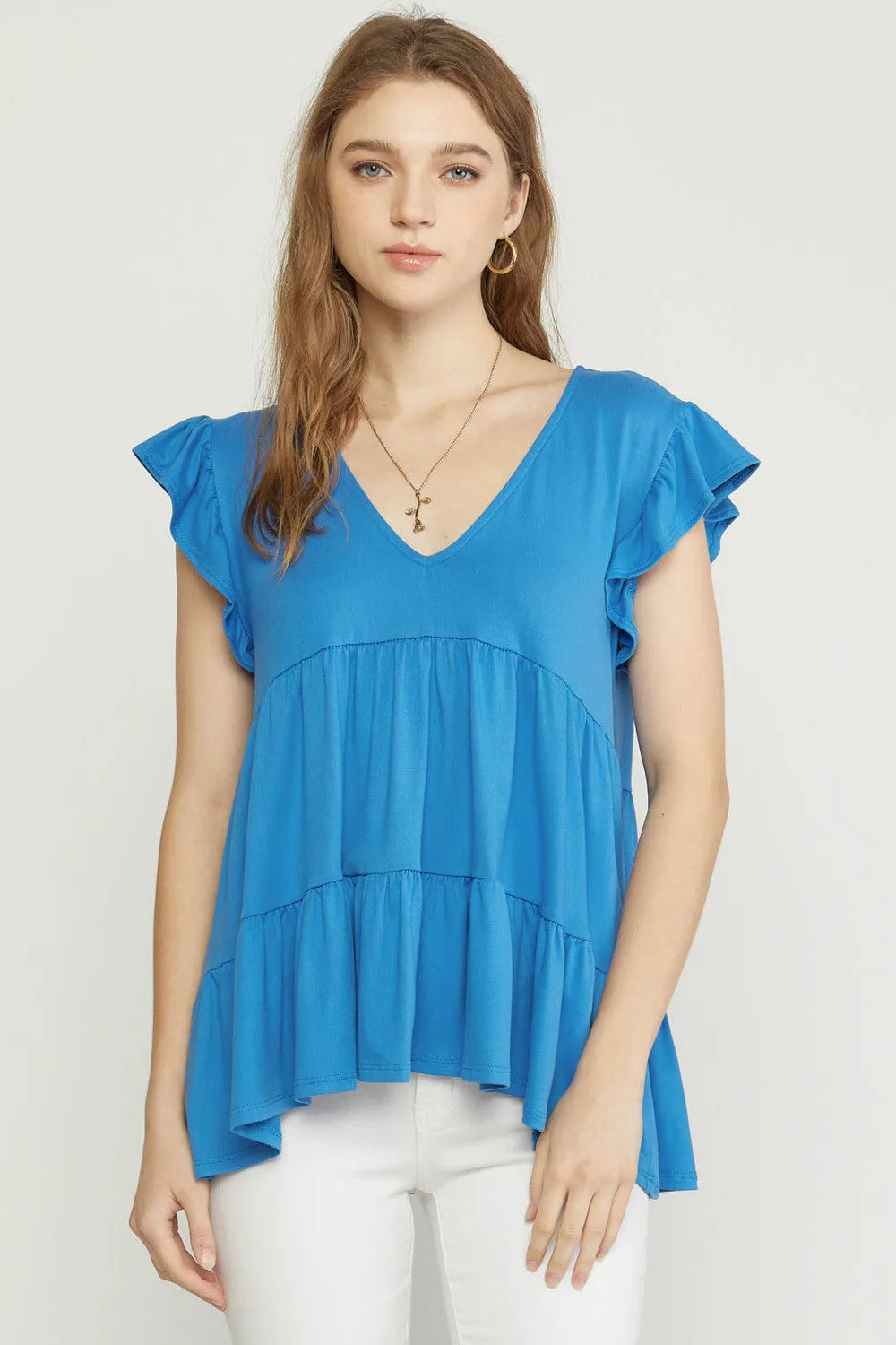 Tiered Ruffle Babydoll Top, French Blue