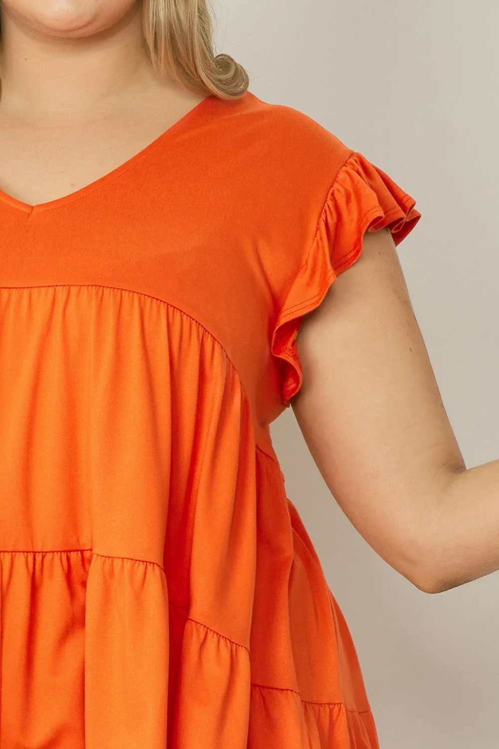 Tiered Ruffle Babydoll Top, Orange