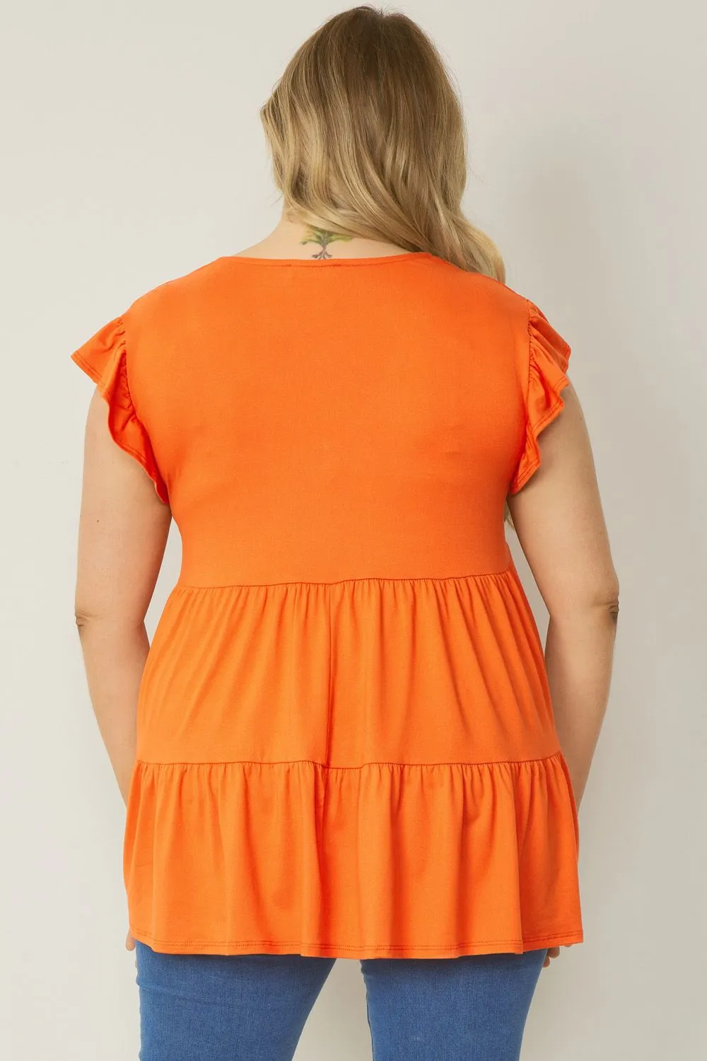 Tiered Ruffle Babydoll Top, Orange