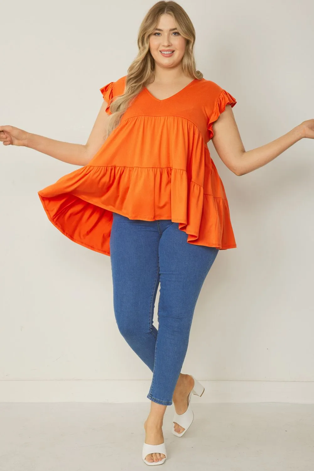 Tiered Ruffle Babydoll Top, Orange