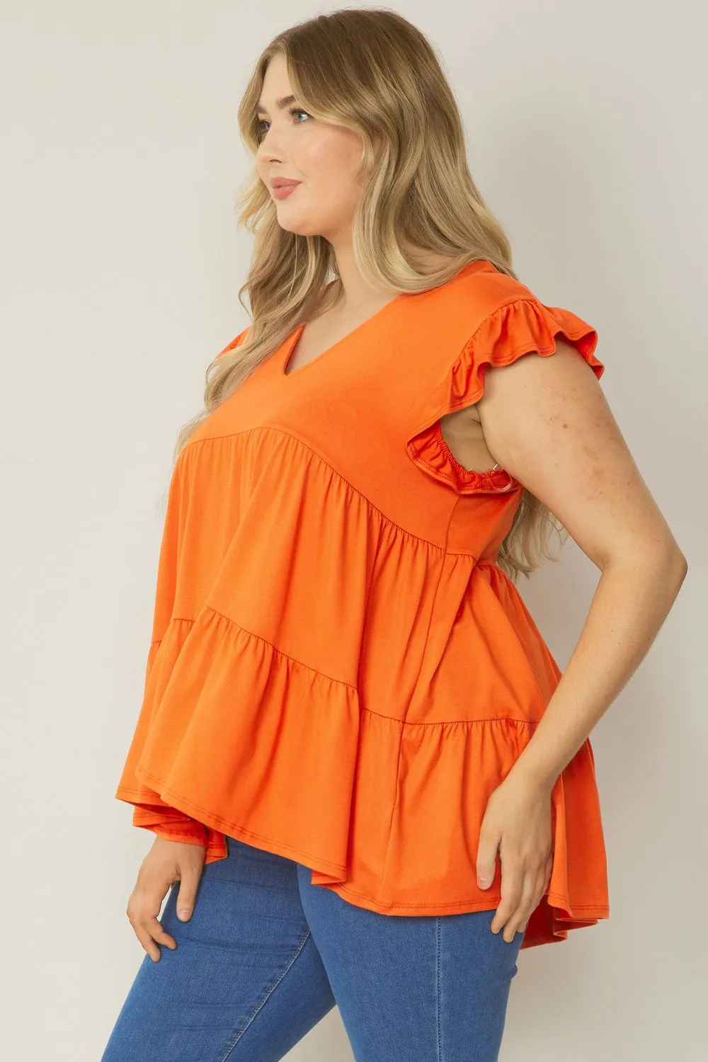 Tiered Ruffle Babydoll Top, Orange