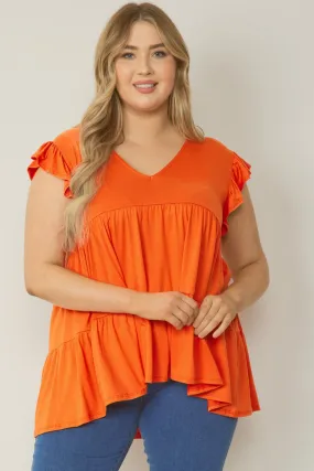 Tiered Ruffle Babydoll Top, Orange