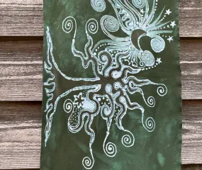 Tree of Life In Moss Green - Hand Painted Organic Knit Fabric Scarf