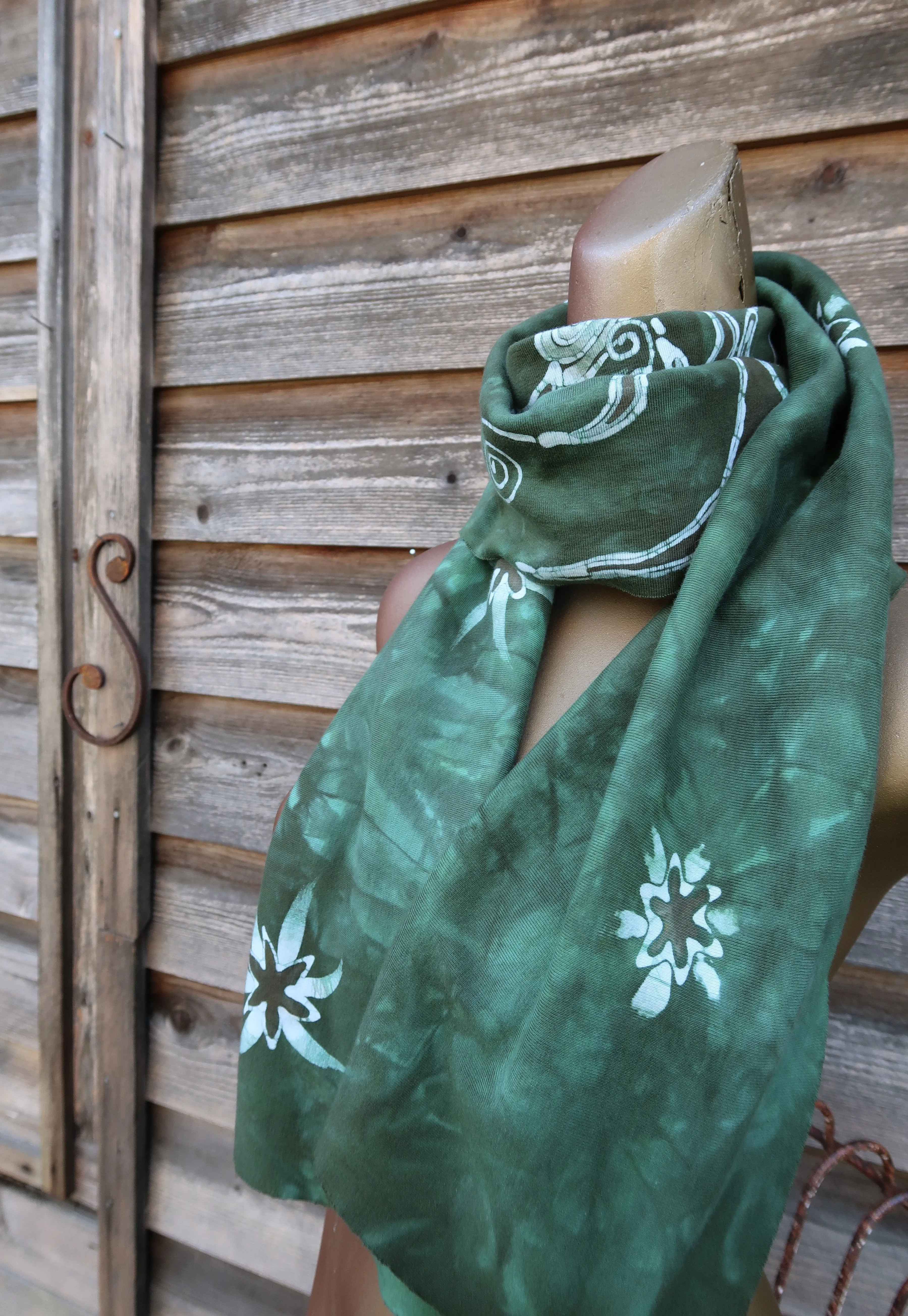 Tree of Life In Moss Green - Hand Painted Organic Knit Fabric Scarf