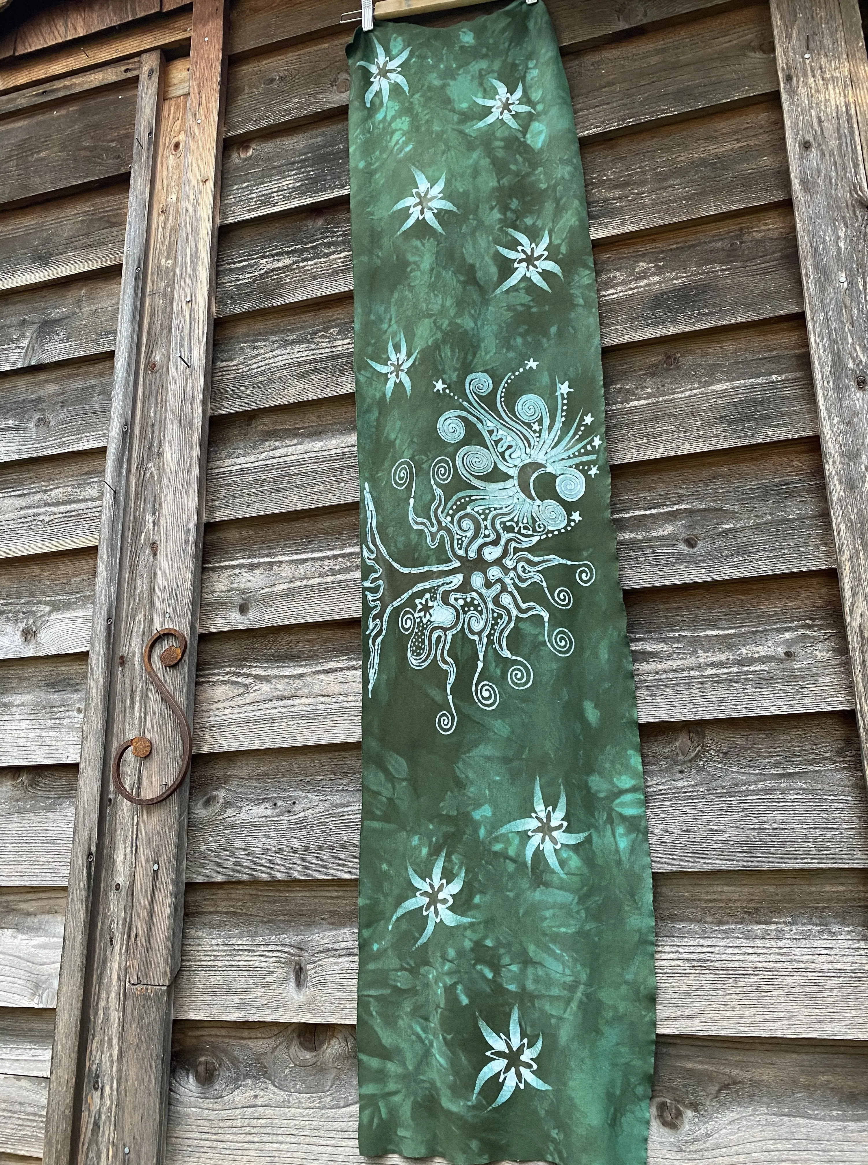 Tree of Life In Moss Green - Hand Painted Organic Knit Fabric Scarf