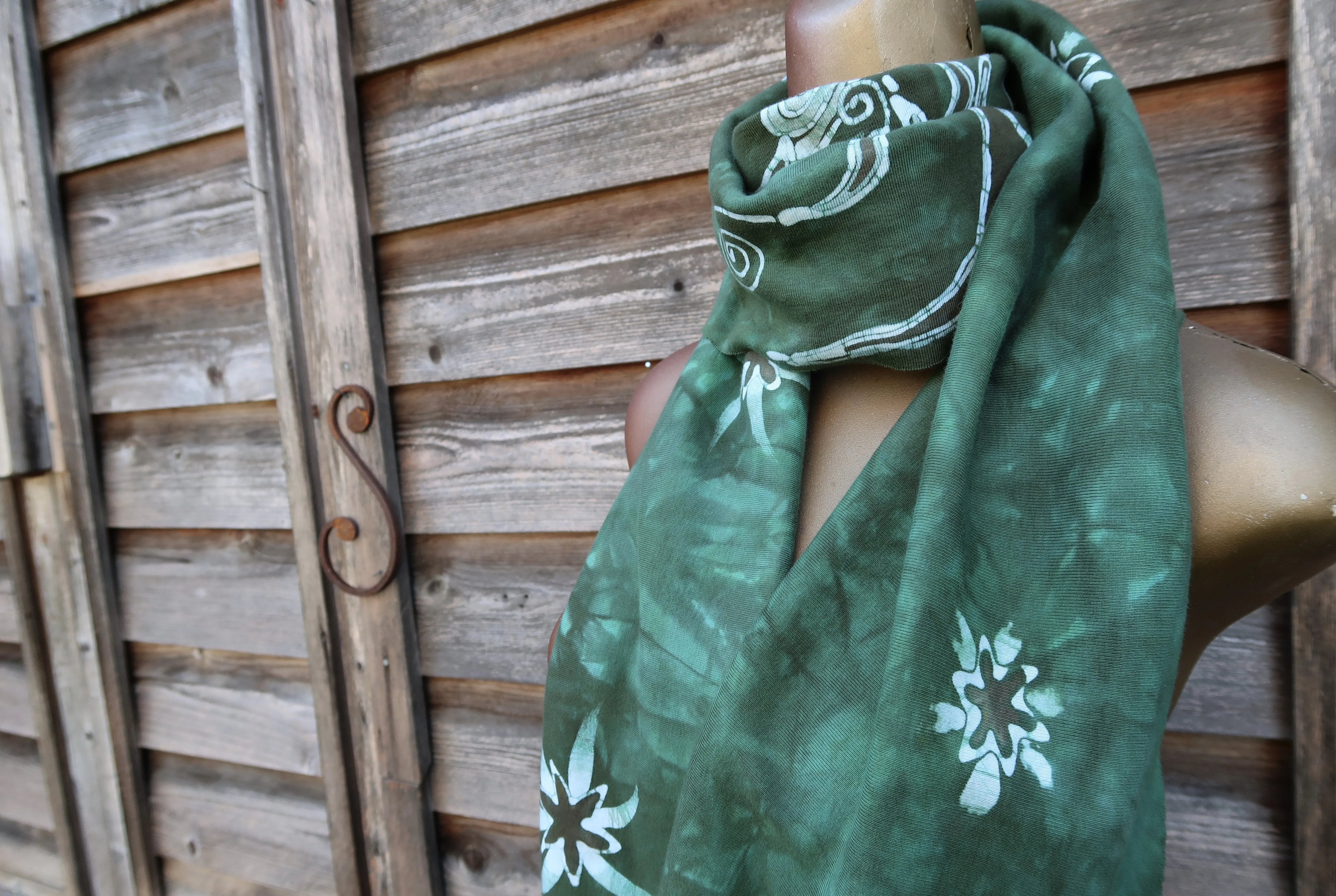 Tree of Life In Moss Green - Hand Painted Organic Knit Fabric Scarf