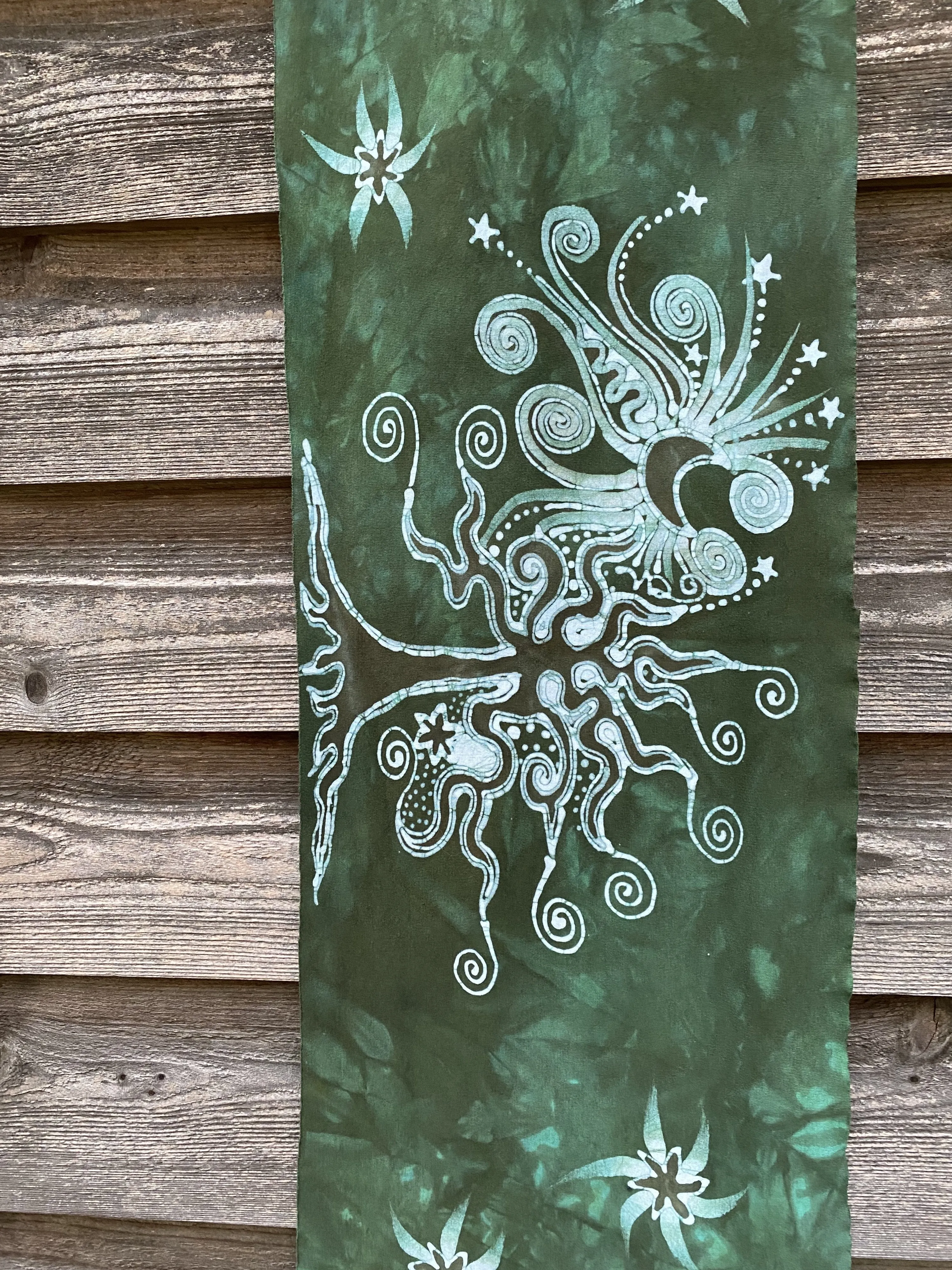 Tree of Life In Moss Green - Hand Painted Organic Knit Fabric Scarf