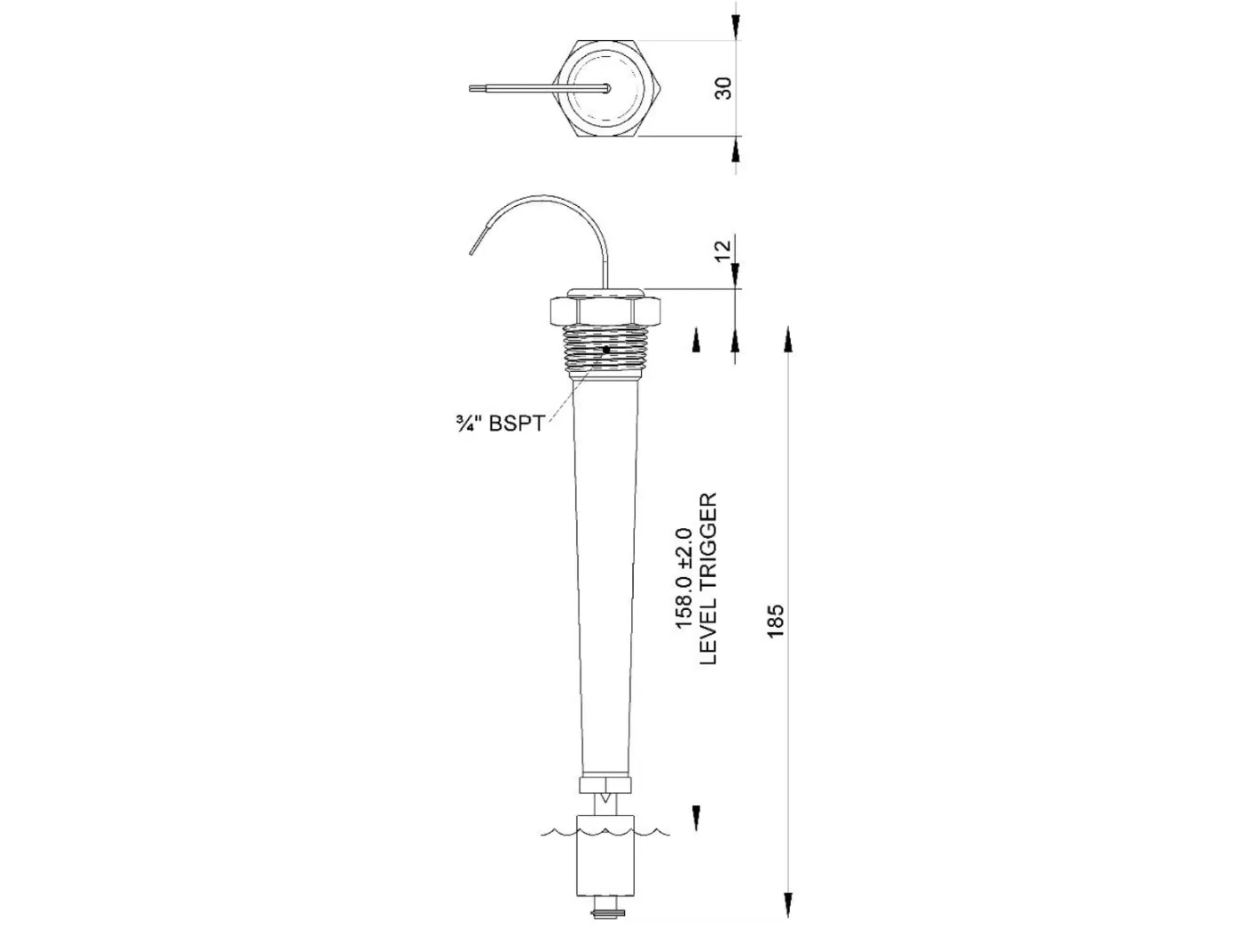 Trudesign Tank Sensor Switch Long ¾" BSPT