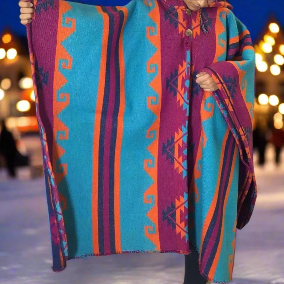 Turquoise and Purple Llama wool Ponchos