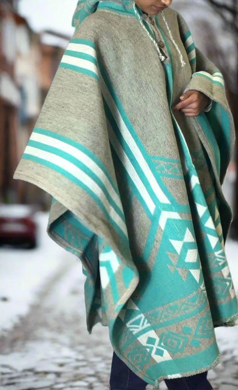 Turquoise Pure Llama wool Ponchos