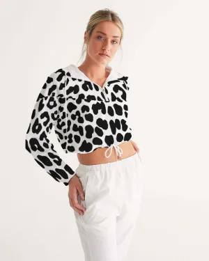 Uniquely You Women's Cropped Windbreaker Jacket - Black/White Leopard Print