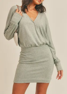 V Neck Long Sleeve Mini Dress