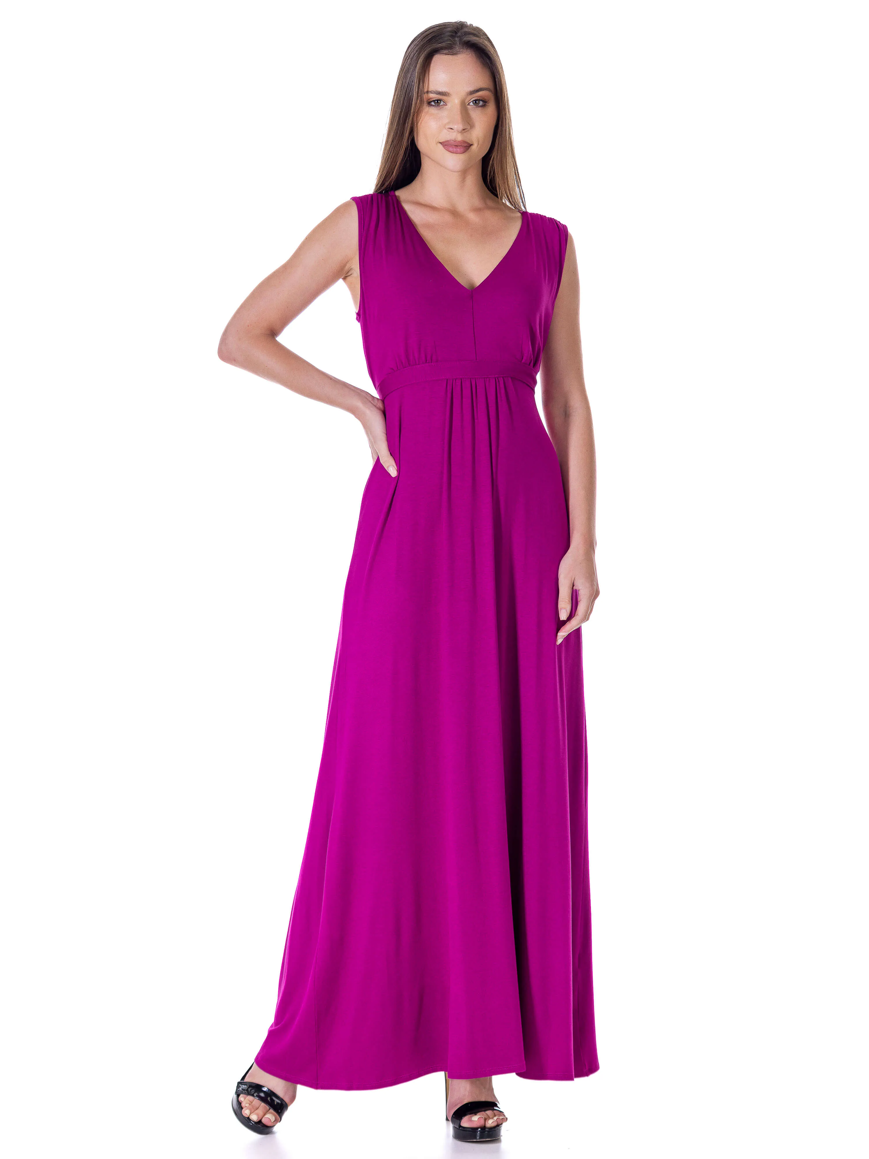 V Neck Sleeveless Maxi Dress with Belt