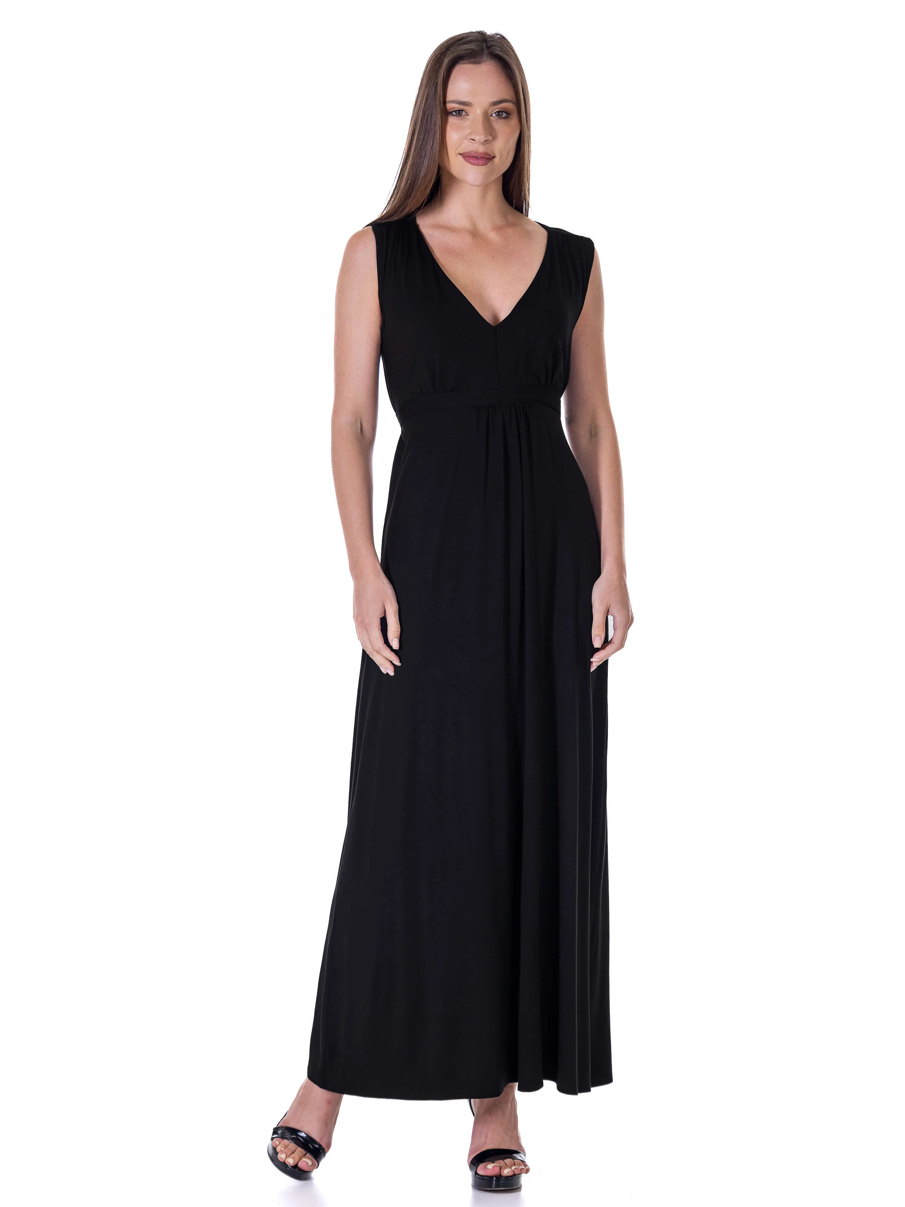 V Neck Sleeveless Maxi Dress with Belt