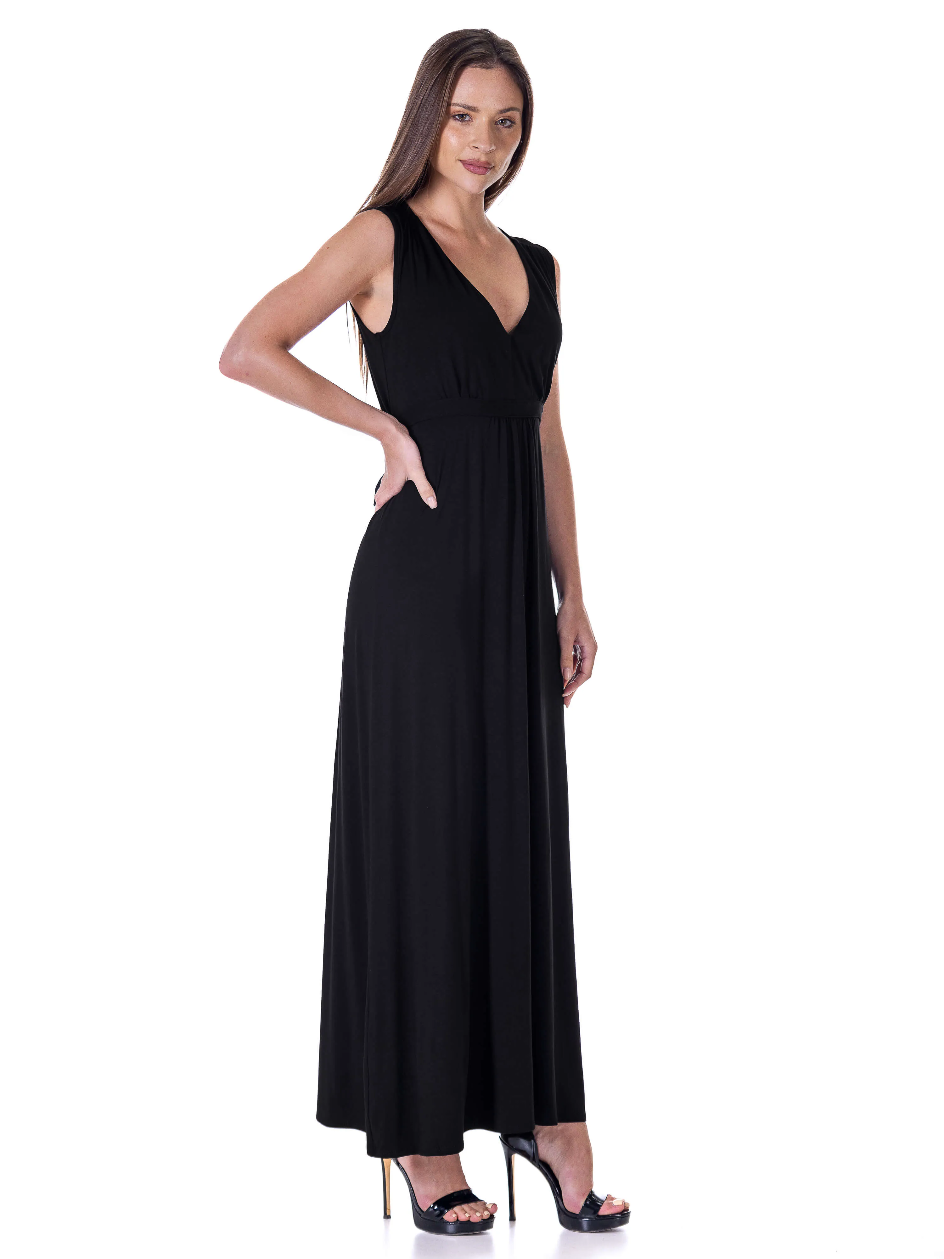 V Neck Sleeveless Maxi Dress with Belt