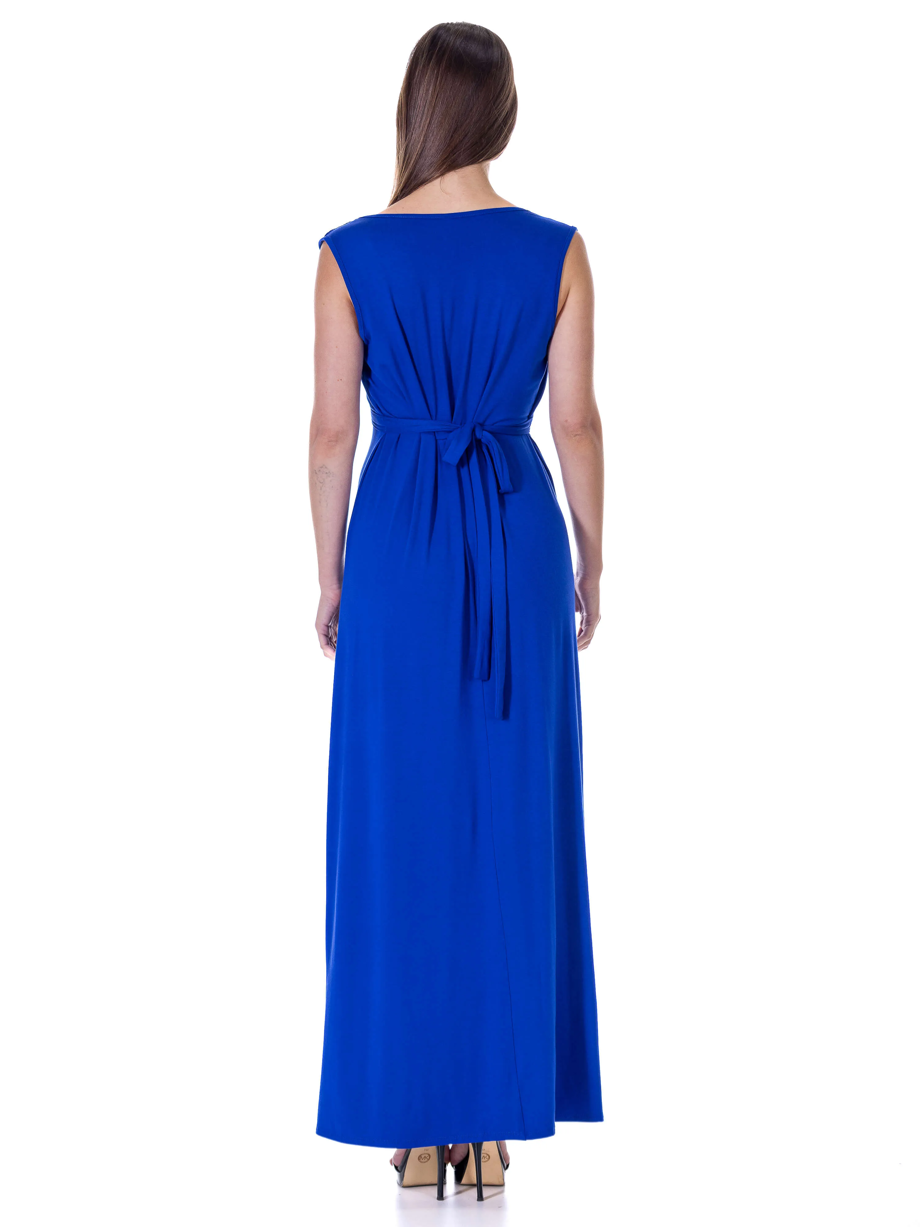 V Neck Sleeveless Maxi Dress with Belt