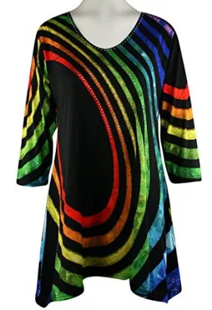 Valentina Signa - Concentric Lines, 3/4 Sleeve V-Neck Tunic Rhinestone Accents