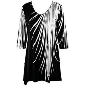 Valentina Signa - Feather Fall, 3/4 Sleeve V-Neck Tunic Rhinestone Highlights