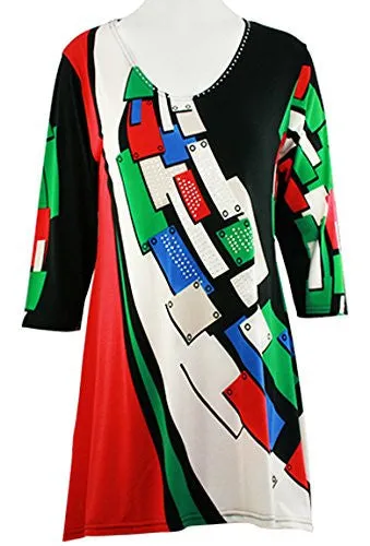 Valentina Signa - Inner City, 3/4 Sleeve V-Neck Tunic Rhinestone Highlights