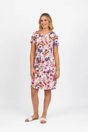 Vassalli - Printed Fitted Dress with Short Sleeve-Burst