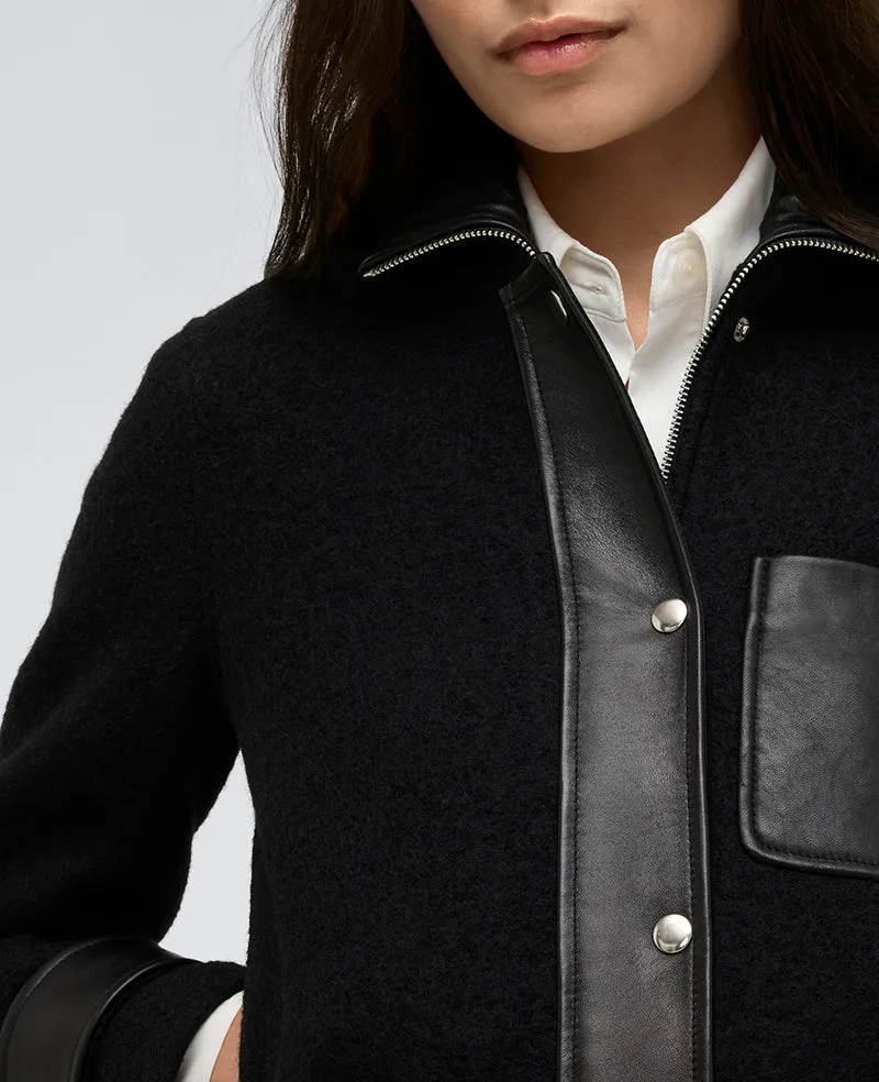 Vegan Leather And Wool Cropped Moto Jacket