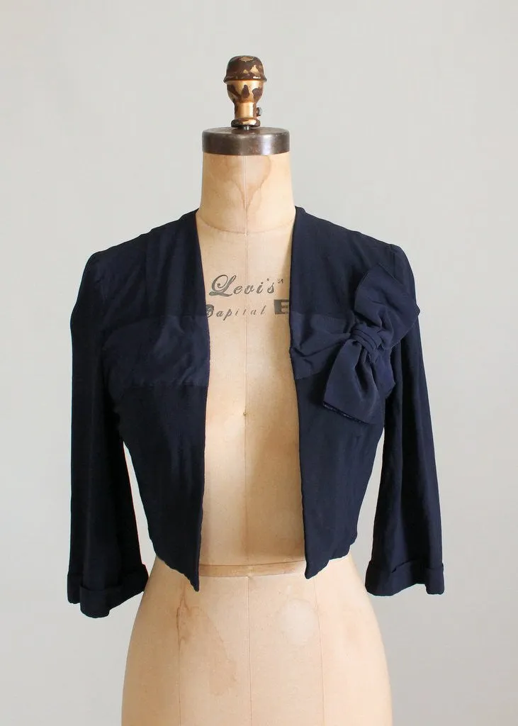 Vintage 1940s Navy Rayon Bolero Jacket