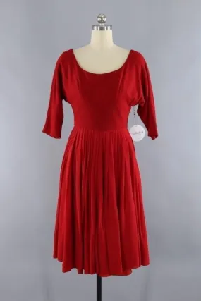 Vintage 1950s Red Wool Chiffon Party Dress