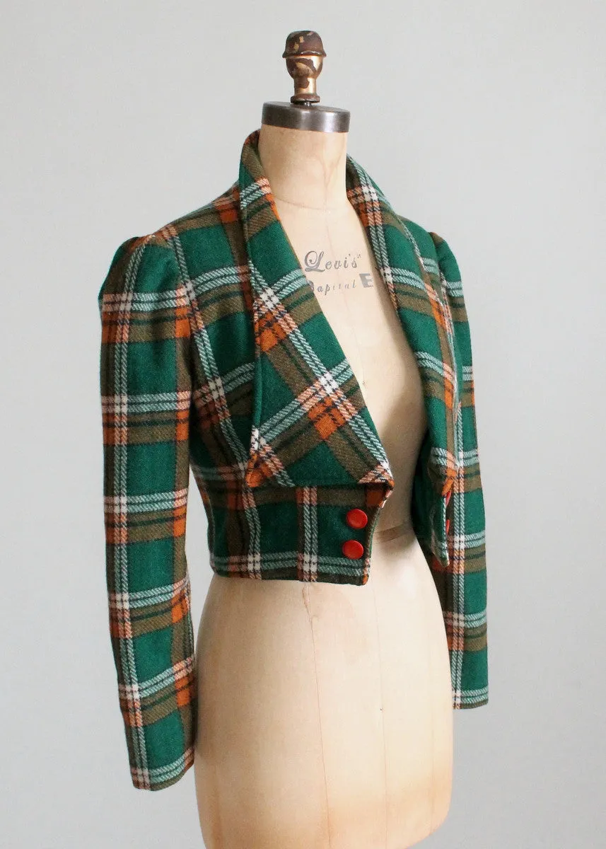 Vintage 1970s Plaid Wool Tuxedo Style Jacket