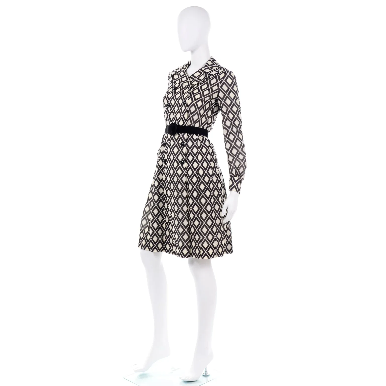 Vintage Valentino Brown & White Dress W Belt From Late 1960s Early 1970s