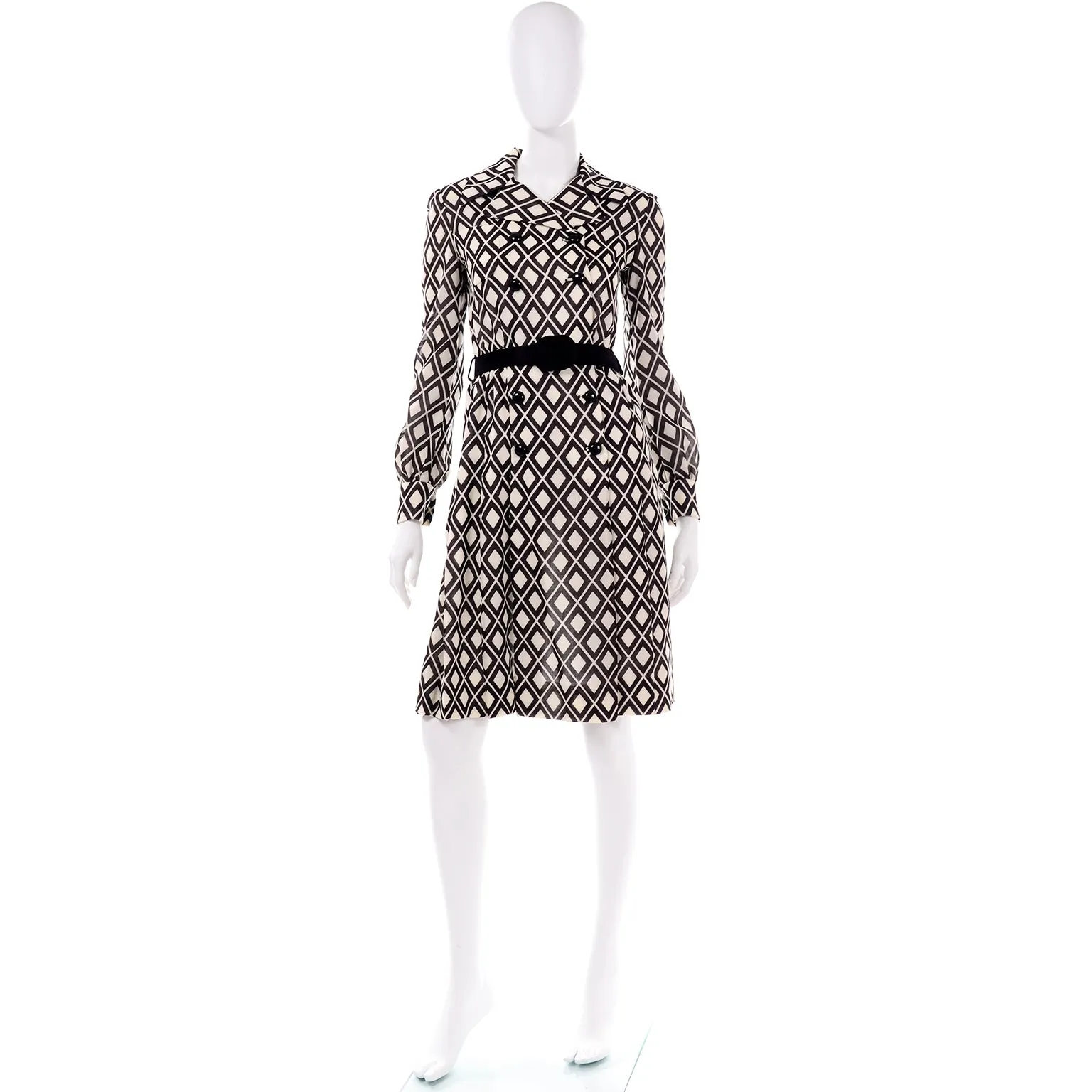 Vintage Valentino Brown & White Dress W Belt From Late 1960s Early 1970s