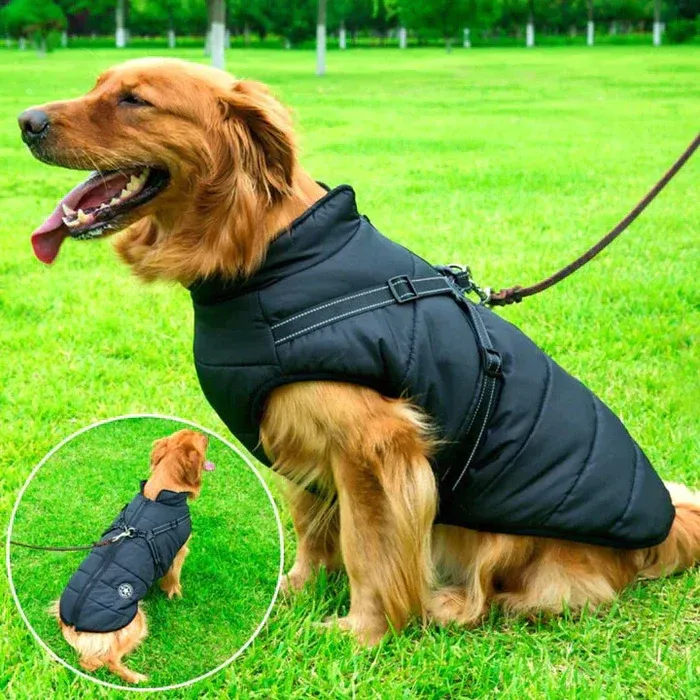 Waterproof Winter Dog Jacket - Sherpa-Fleece Lined - Built-in Harness