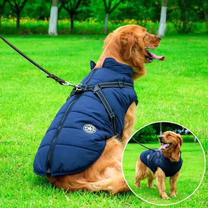 Waterproof Winter Dog Jacket - Sherpa-Fleece Lined - Built-in Harness