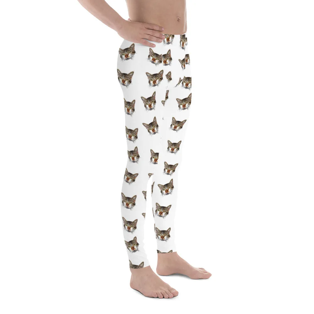 White Cat Print Meggings, Lucky Calico Cat Print Men's Leggings Tights-Made in USA/EU