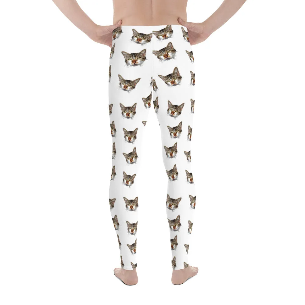 White Cat Print Meggings, Lucky Calico Cat Print Men's Leggings Tights-Made in USA/EU