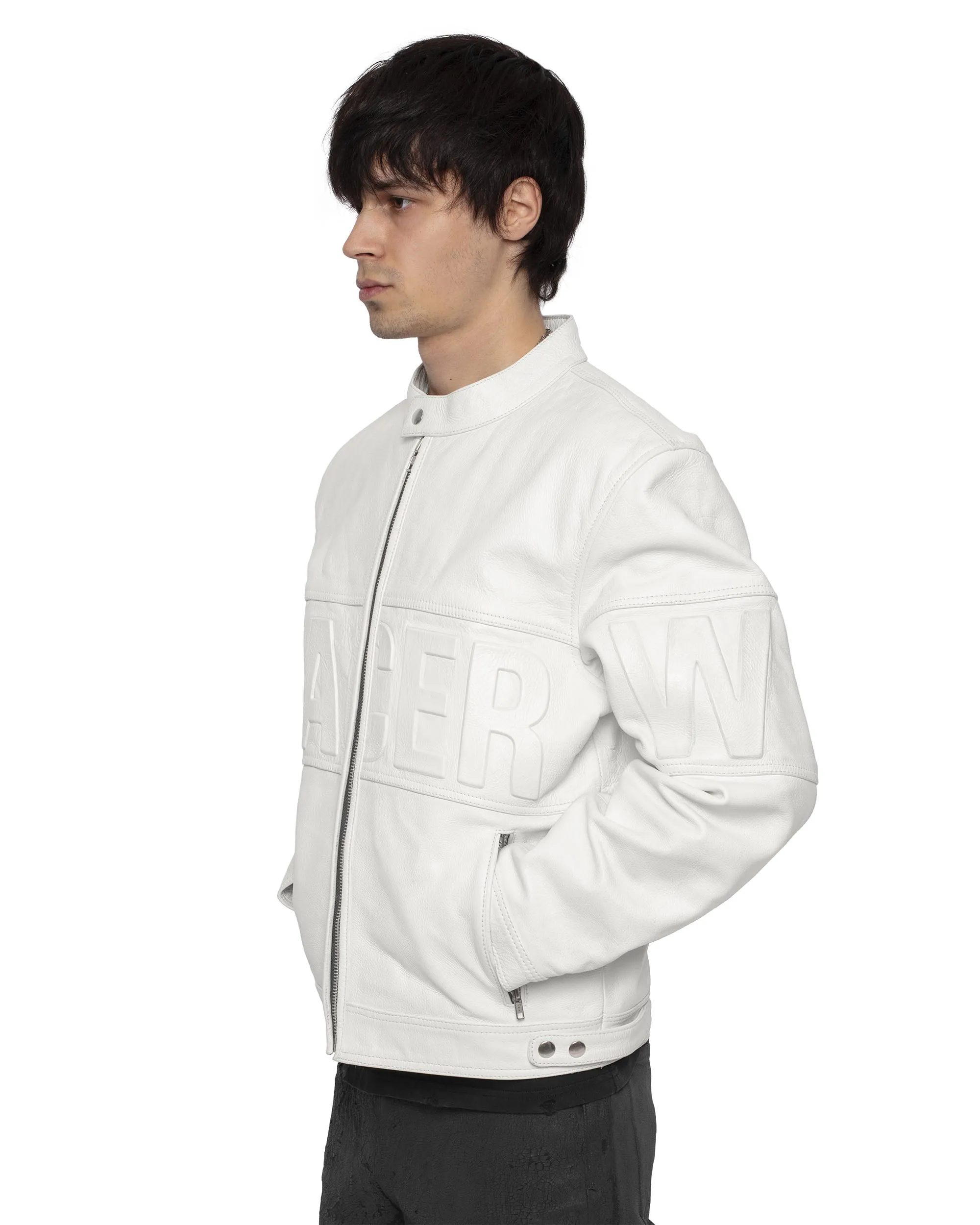 White Embossed Leather Jacket