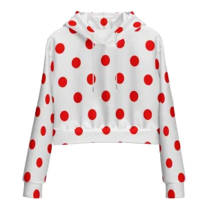 White With Red Polka Dots Women's Cropped Hoodie