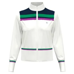 Womens Cropped Full Zip Tennis Jacket with Blocking Bright White