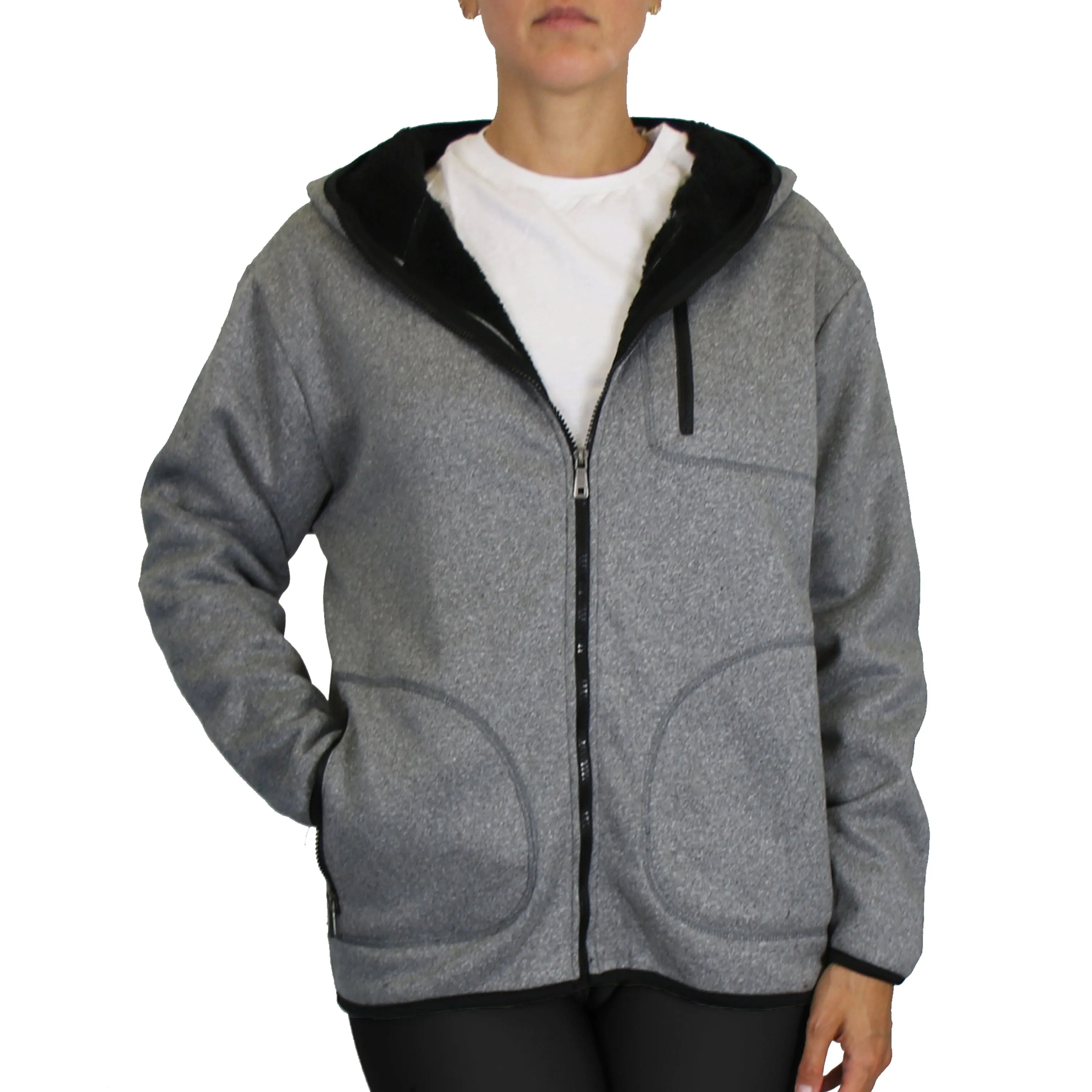 Women's Loose Fit Tech Sherpa Fleece-Lined Zip Hoodie With Chest Pocket