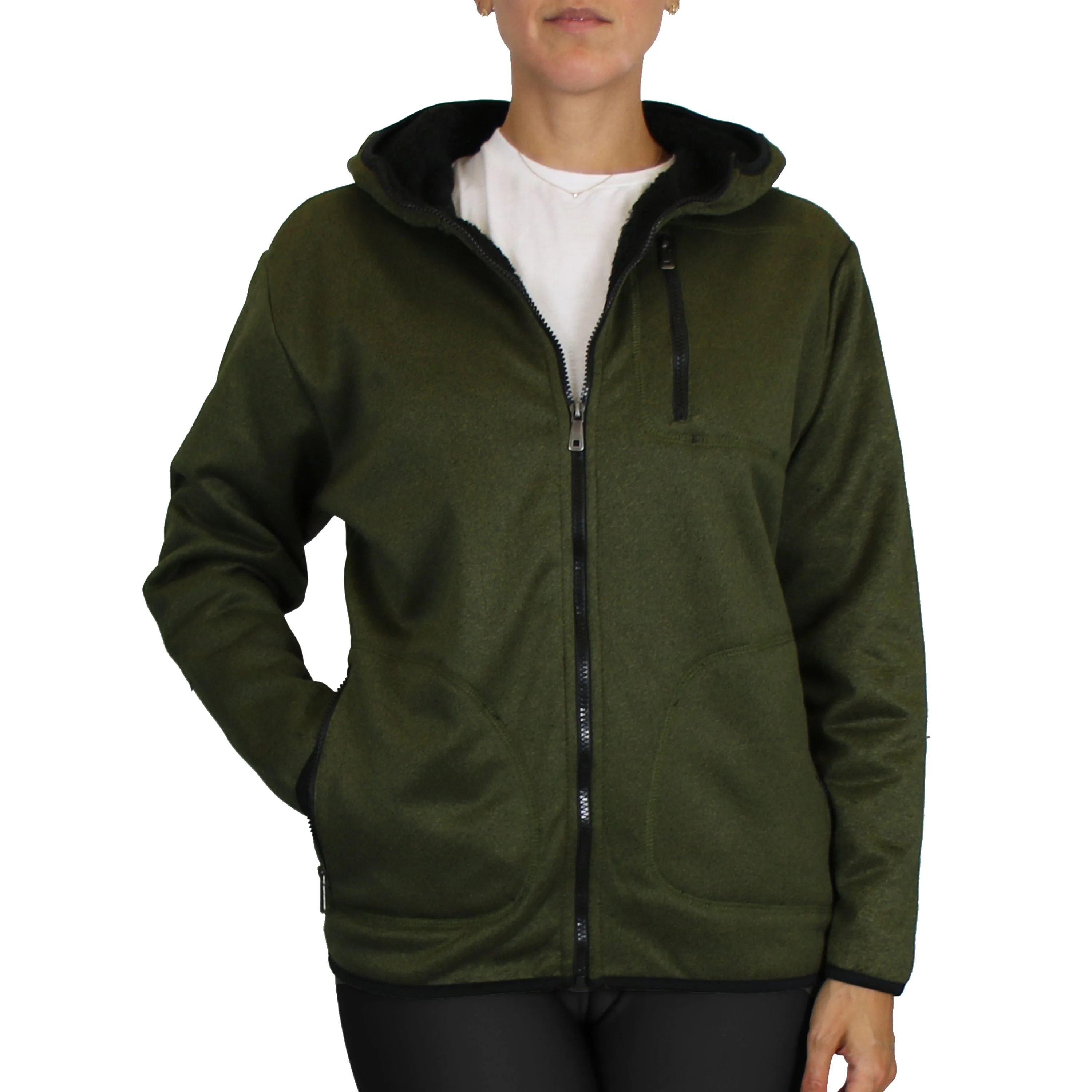 Women's Loose Fit Tech Sherpa Fleece-Lined Zip Hoodie With Chest Pocket