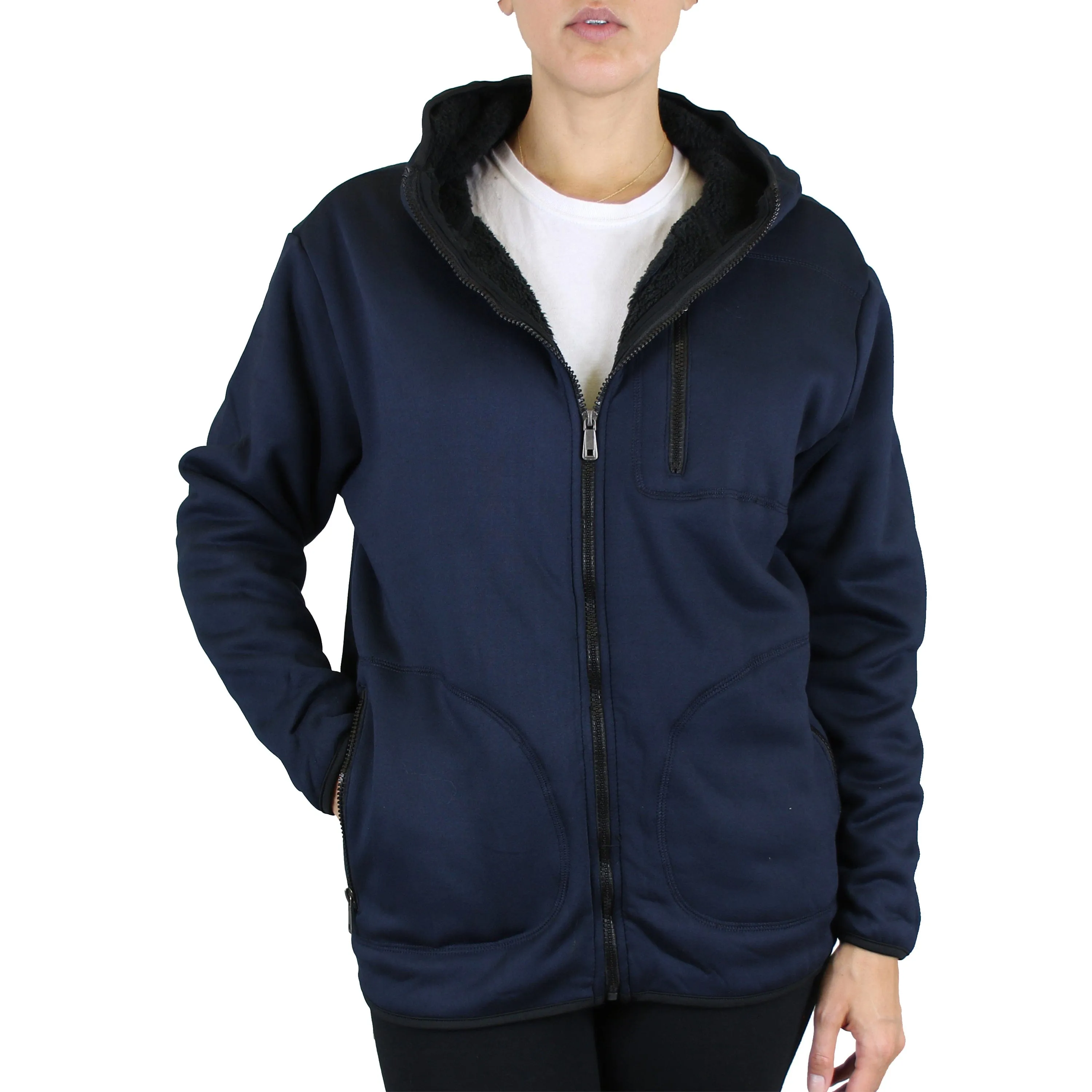 Women's Loose Fit Tech Sherpa Fleece-Lined Zip Hoodie With Chest Pocket